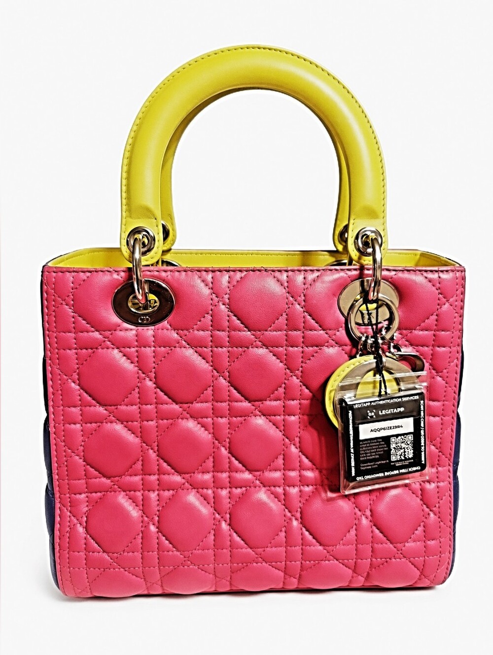 Dior Medium Lady Dior Tricolor Cannage Lambskim Silver Hardware With COA